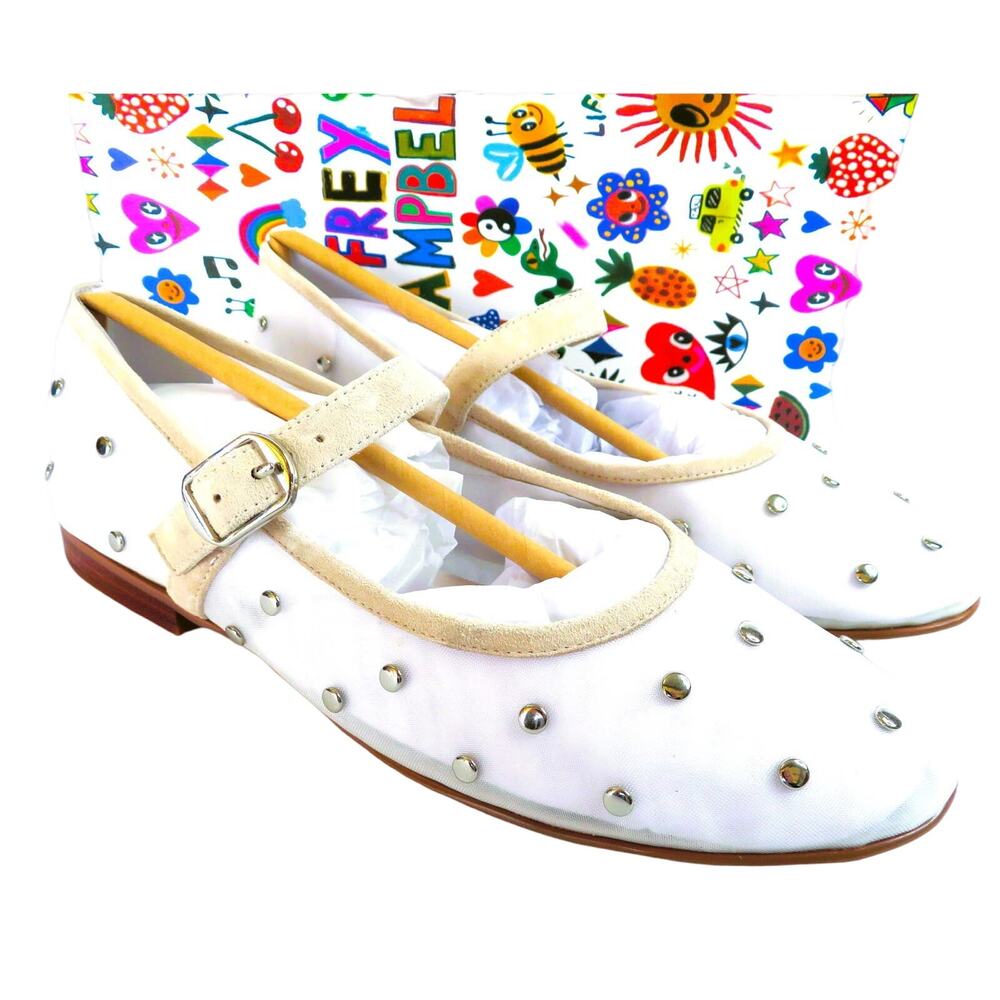 NEW Beige JEFFREY CAMPBELL X ANTHROPOLOGIE Studded Mesh Mary Jane Flats Sz 8